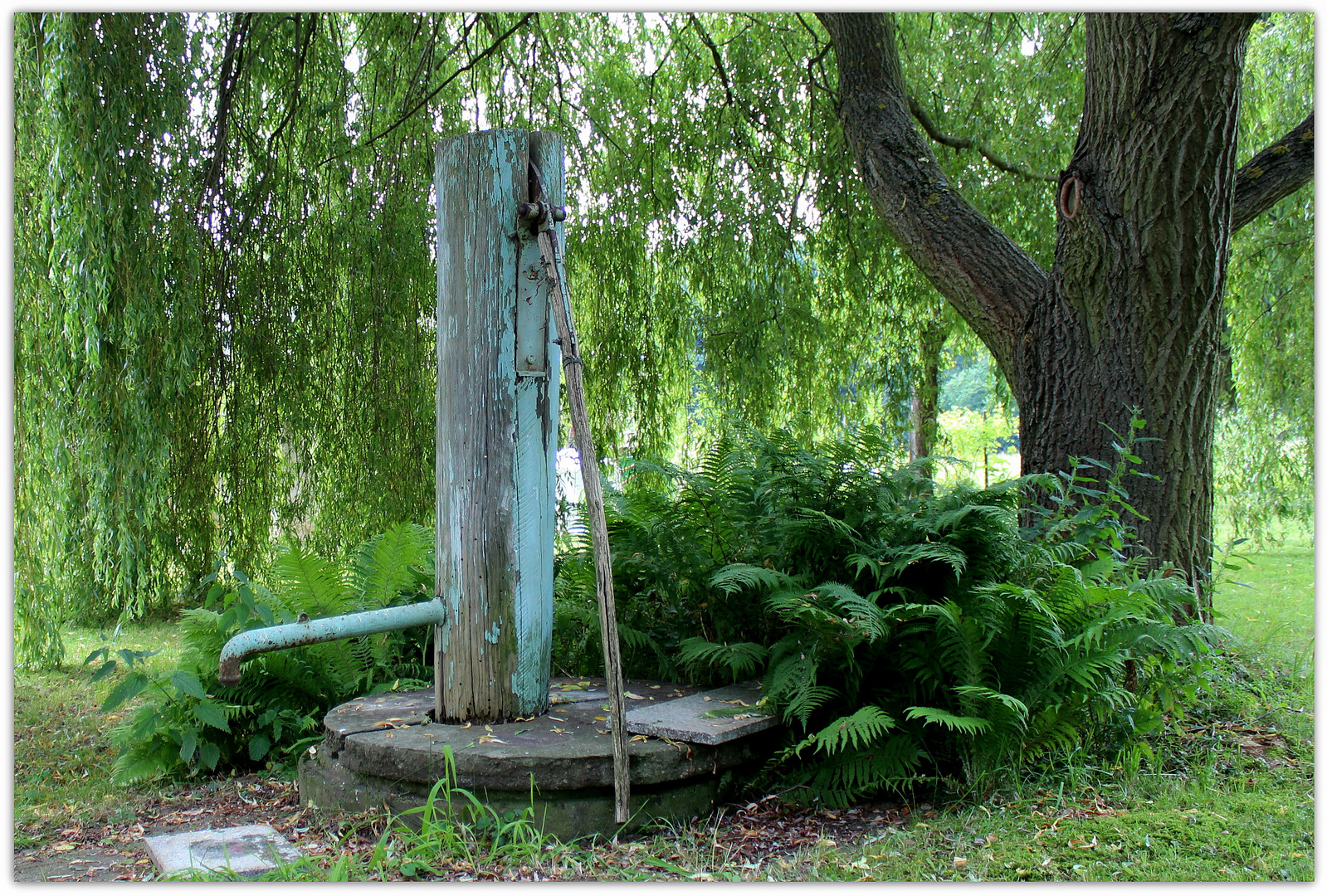 Alte Schwengelpumpe in einem Garten Foto & Bild