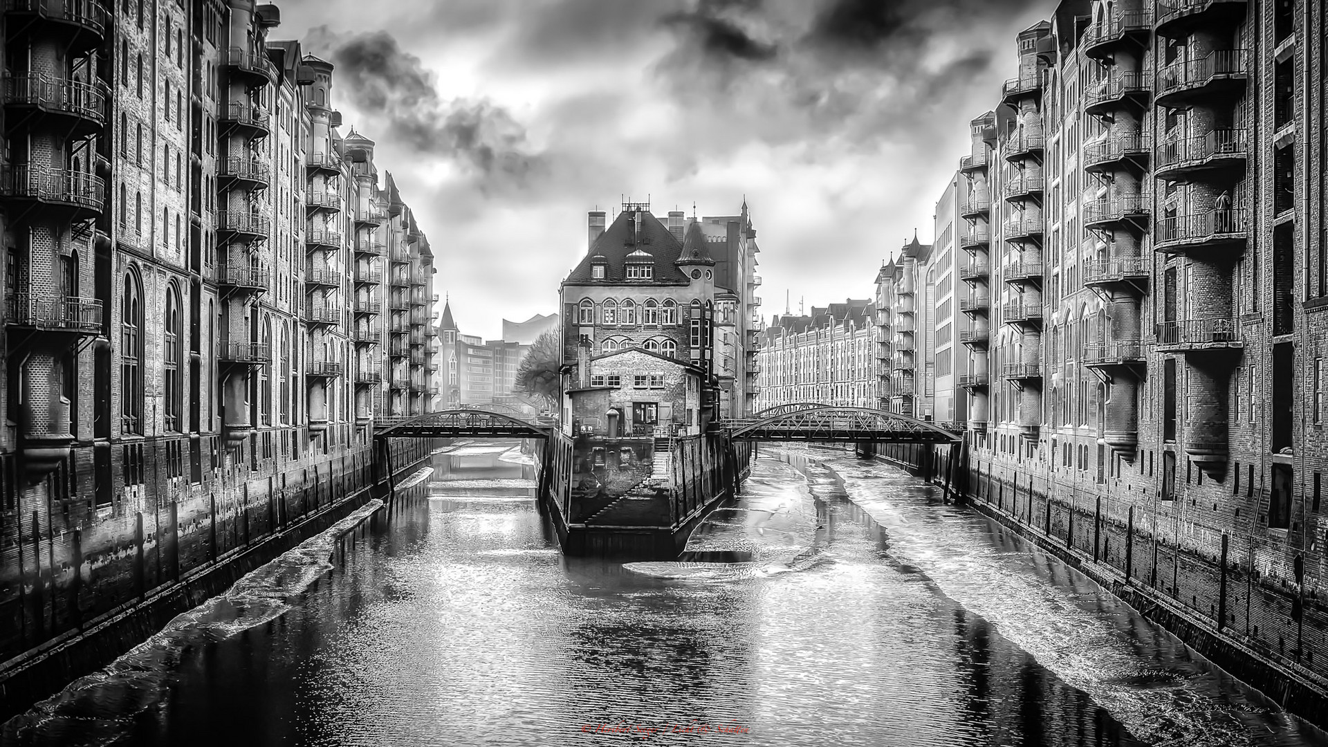 Alte Speicherstadt in Hamburg in S/W