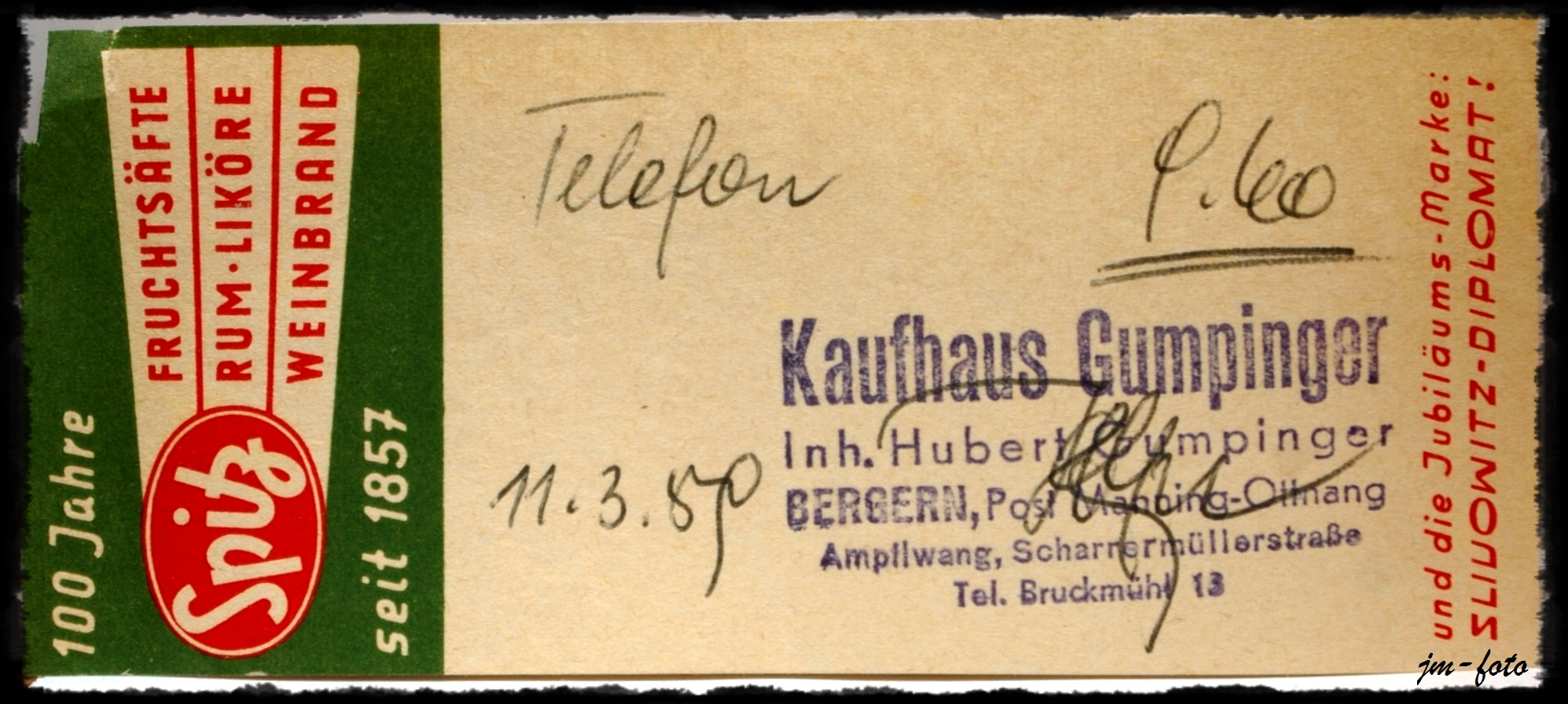 Alte Telefonrechnung, 11.3.59