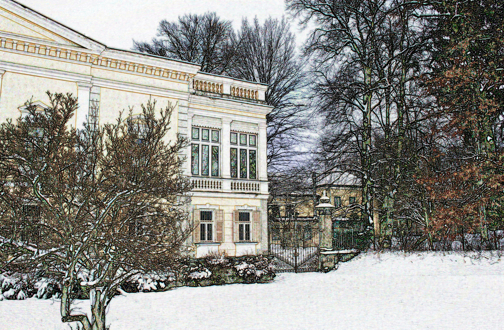 alte Villa im Schnee