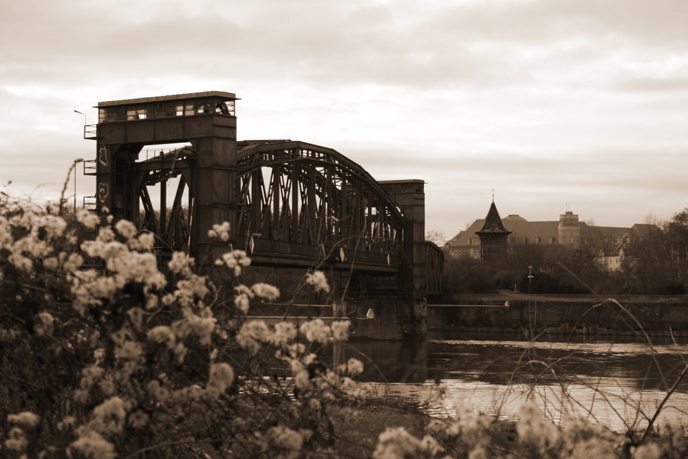 Alte Zugbrücke über die Elbe in Magdeburg