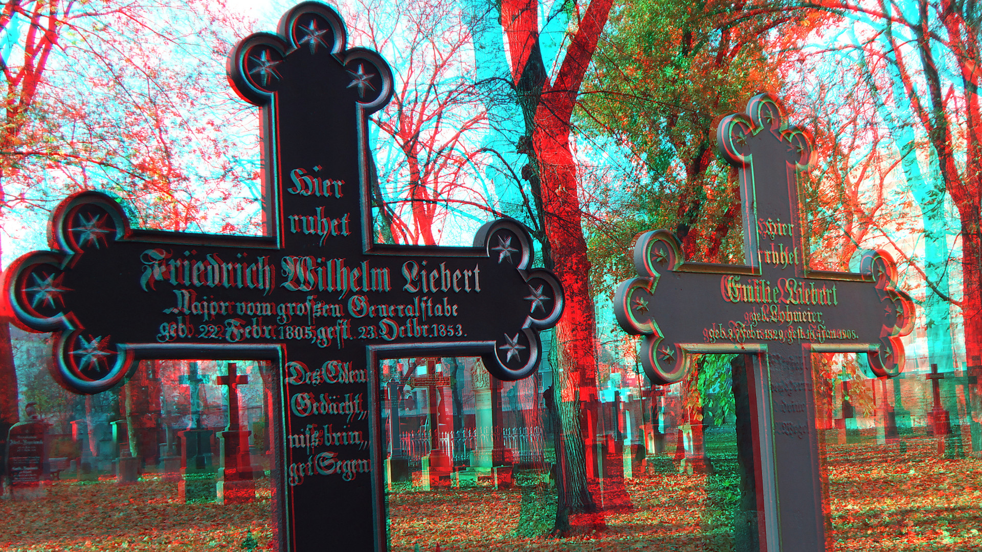 Alter Garnisionsfriedhof Berlin-Mitte in 3D Anaglyph