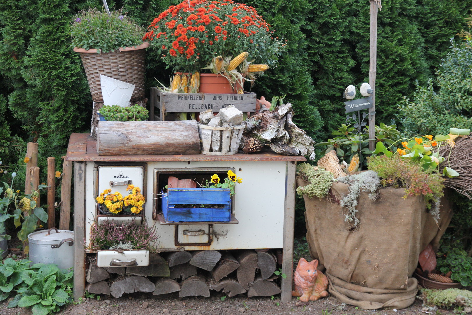 Alter Herd mit viel Blumen