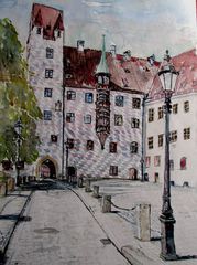 Alter Hof in München - Aquarell