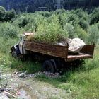 Alter Lastwagen an verlassener Kiesgrube am Altrhein bei Speyer