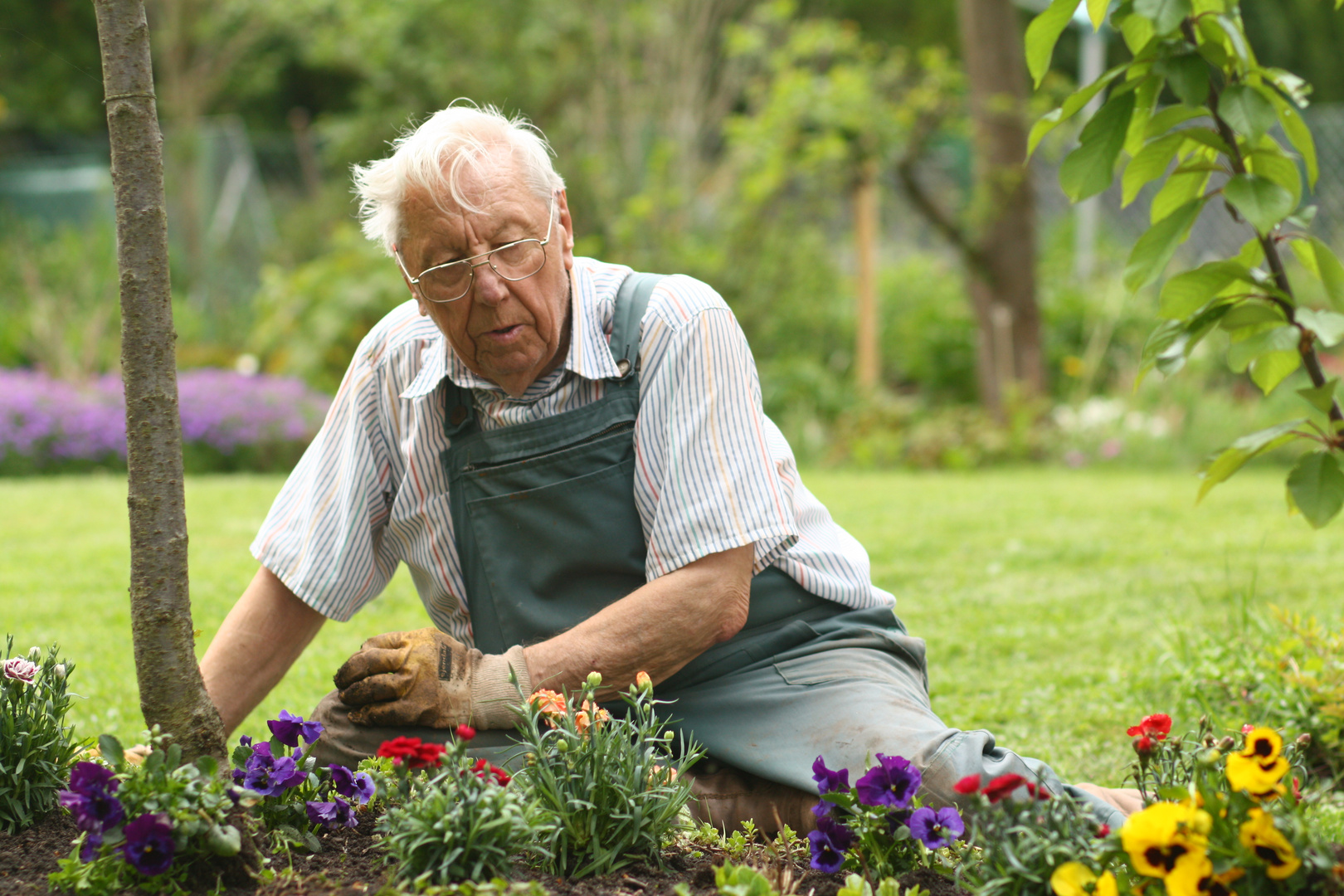 alter Mann im Garten