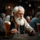 Alter Mann lässt sich ein Bier schmecken !