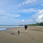 Alter Mann mit Hund am Meer