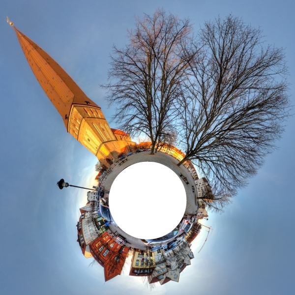 Alter Markt mit Petrikirche in Rostock Little Planet Projektion