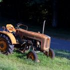 alter Traktor im Morgenlicht