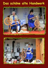 Altes Handwerk Frauen am Spinnrad.
