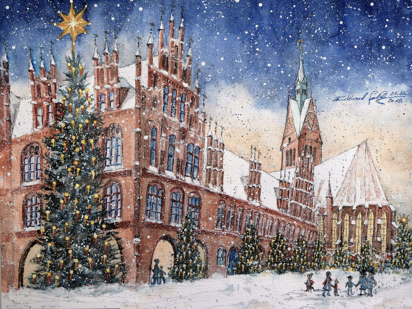 Altes Rathaus und Marktkirche zu Hannover im Winter