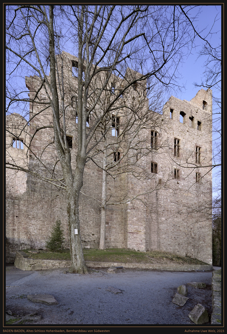 Altes Schloss Hohenbaden (Stadtkreis Baden-Baden), Bernhardsbau, Gesamtansicht von Südwesten