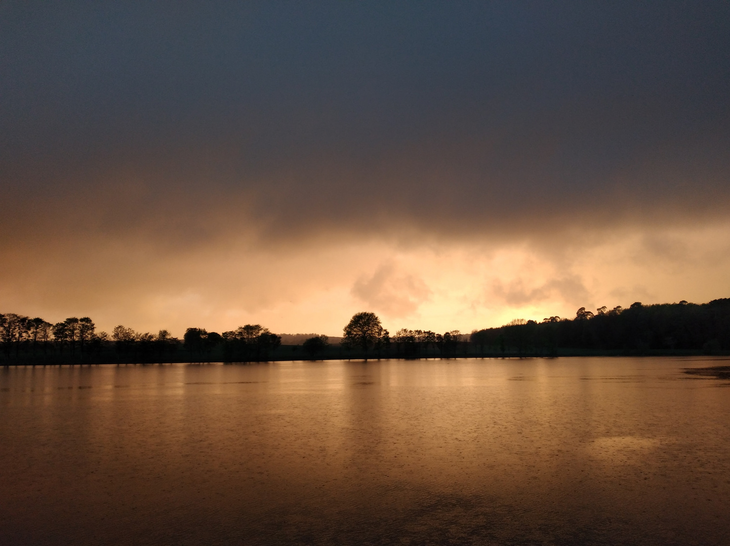 am Abend im Regen am See