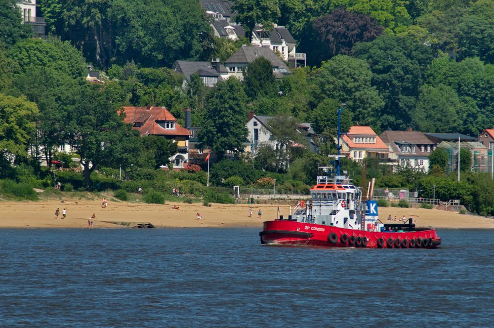 am Elbstrand - davor der Schlepper ZP Condon