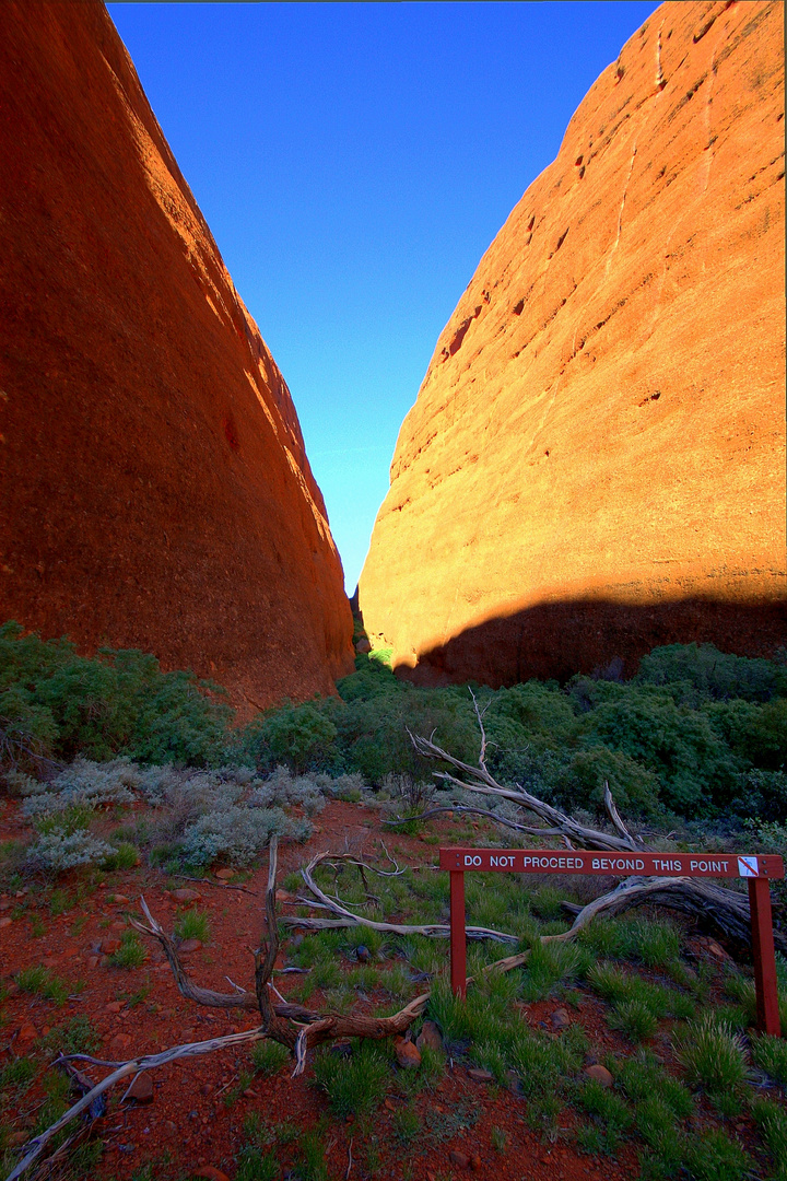 Am Ende der Schlucht von Kata Tjuta (Australien)