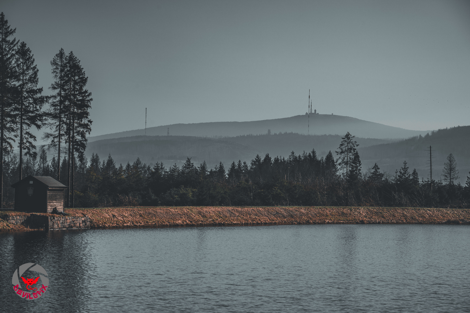 Am Fortuner Teich mit Blick zum Brocken (Harz)