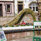 Am österlich geschmückten Löwenbrunnen