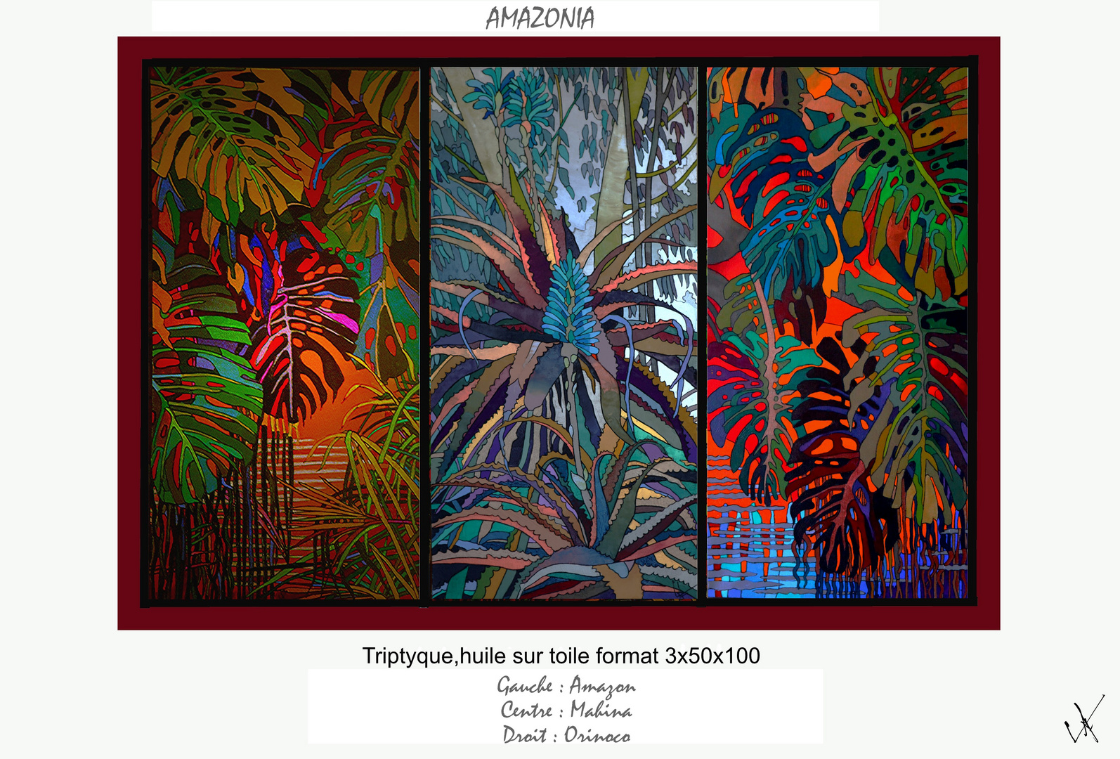 AMAZONIA-TRIPTYQUE 3X50/100 huile sur toile