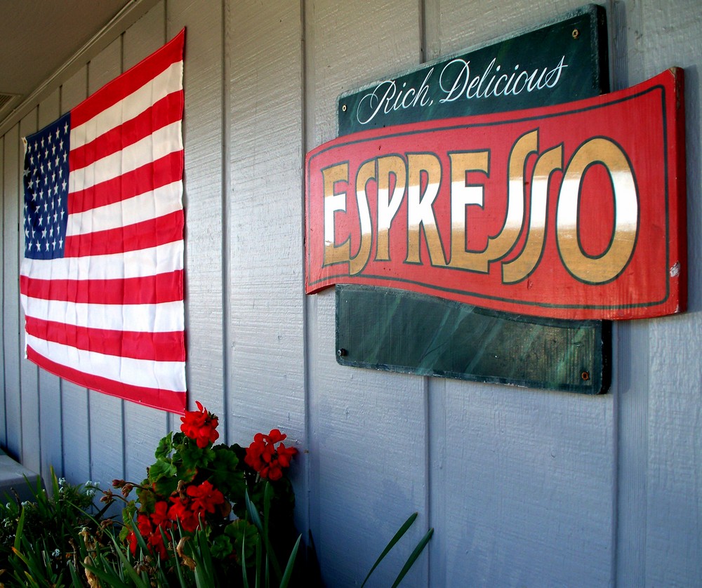 American Flag and coffee sign