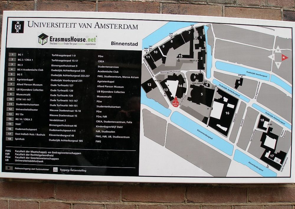 Amsterdam: ein öffentlicher Lageplan der Gebäude und Fakultäten