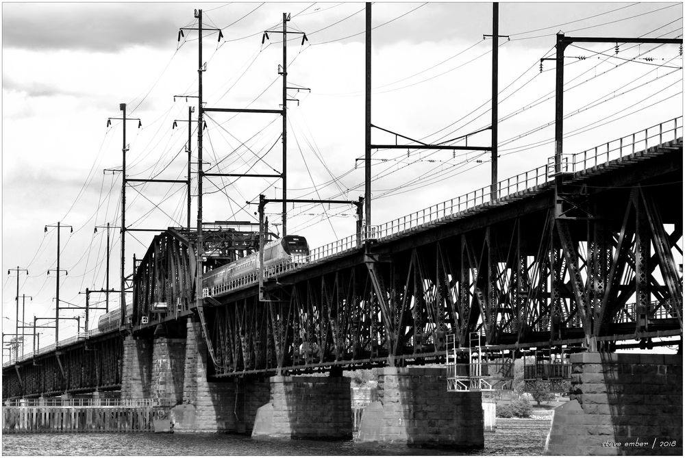 Amtrak HHP-8 with Northeast Regional Train Crossing Susquehanna