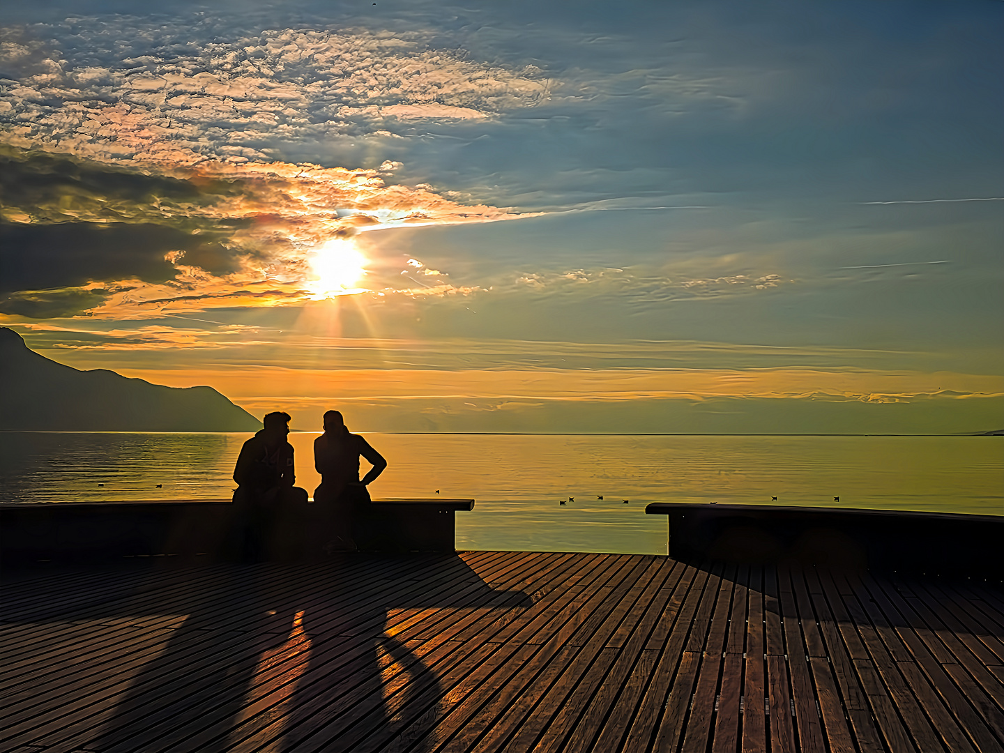 An dieser Stelle kann man den Sonnenuntergang am Genfer See / Montreux genießen