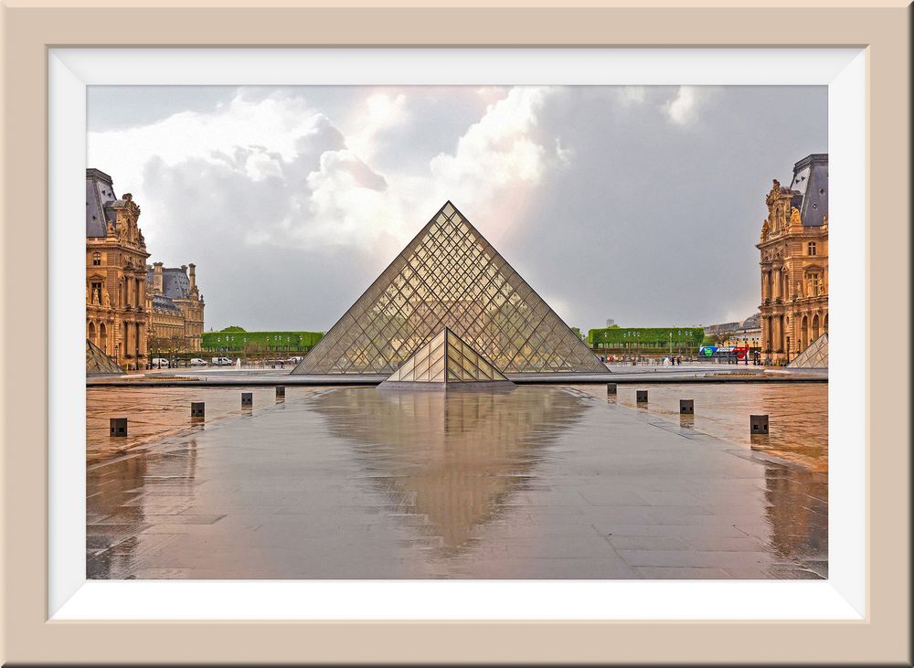 An einem Regentag vor dem Musée du Louvre, Paris