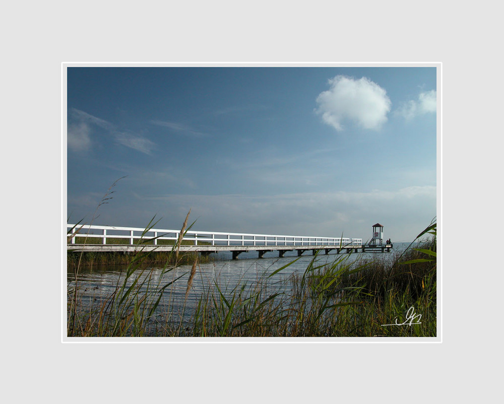 an einem sonnigen Tag an einem Steg am Bodden