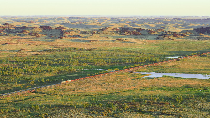 An Iron Ore Train travelling through the Western Australian outback