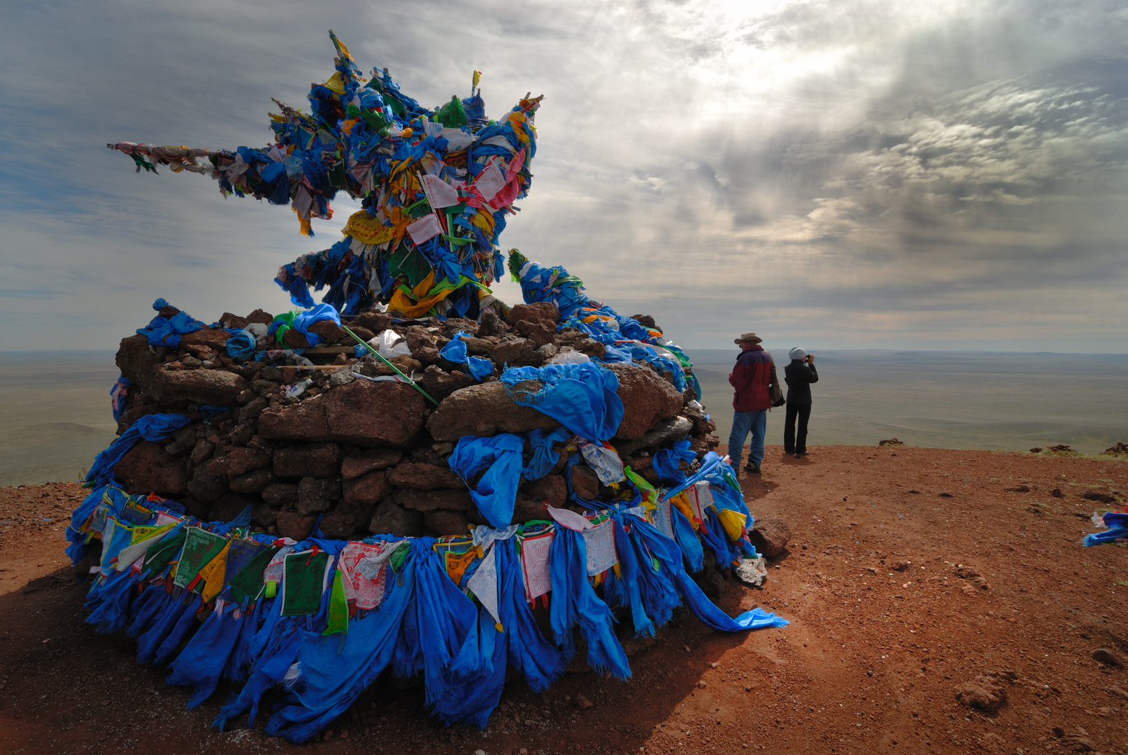 An Ovoo at the Shiliin Bogd Uul mountain peak