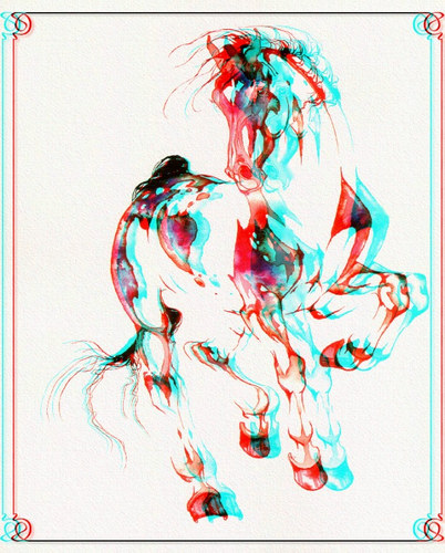 Anaglyph of a Stallion in Watercolor