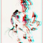 Anaglyph of a Stallion in Watercolor