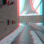 Anaglyphe - geschwungene Glasfassade des "Neuen Museums" in Nürnberg