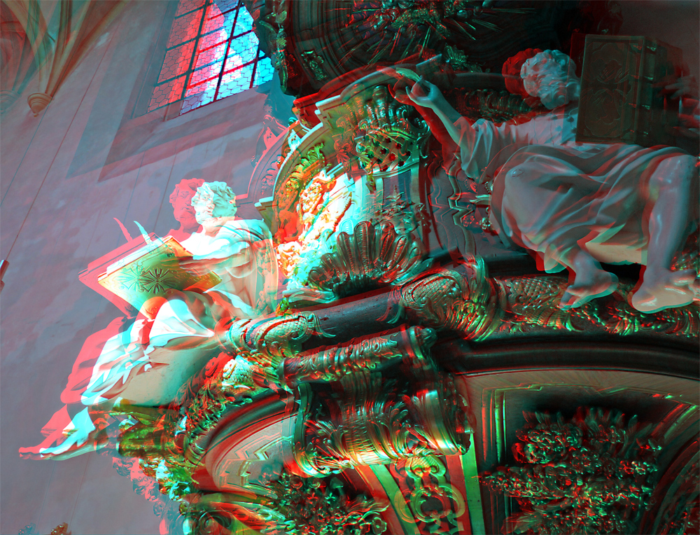 Anaglyphe - Kanzel der Schlosskapelle Tückelhausen bei Ochsenfurt