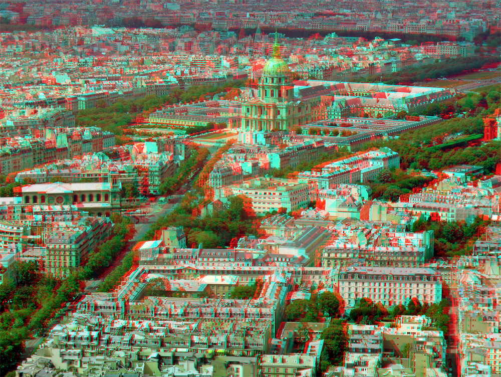 Anaglyphe - Paris - Blick vom Tour Montparnasse zum Invalidendom