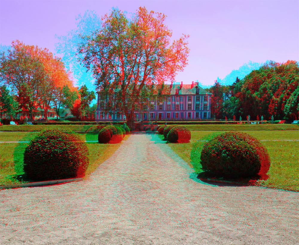 Anaglyphe - Stereobasis = 0 - wer hat's gemerkt? Motiv: das "Blaue Schloss" in Obernzenn