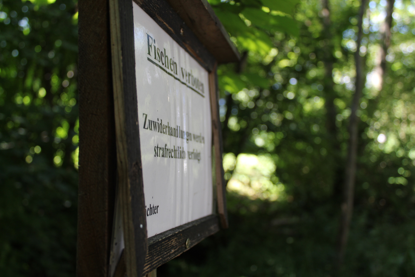 angeln verboten Schild an einem Bach