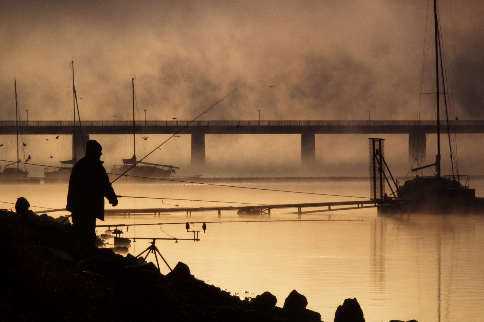 Angler im Gegenlicht