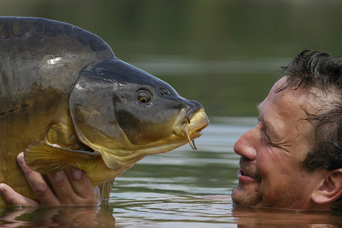 Angler und sein Fang werden eins