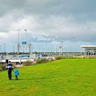 Anleger und Wartehalle der Borkumlijn (AG Ems GmbH) in Emshaven, Provinz Groningen (NL)