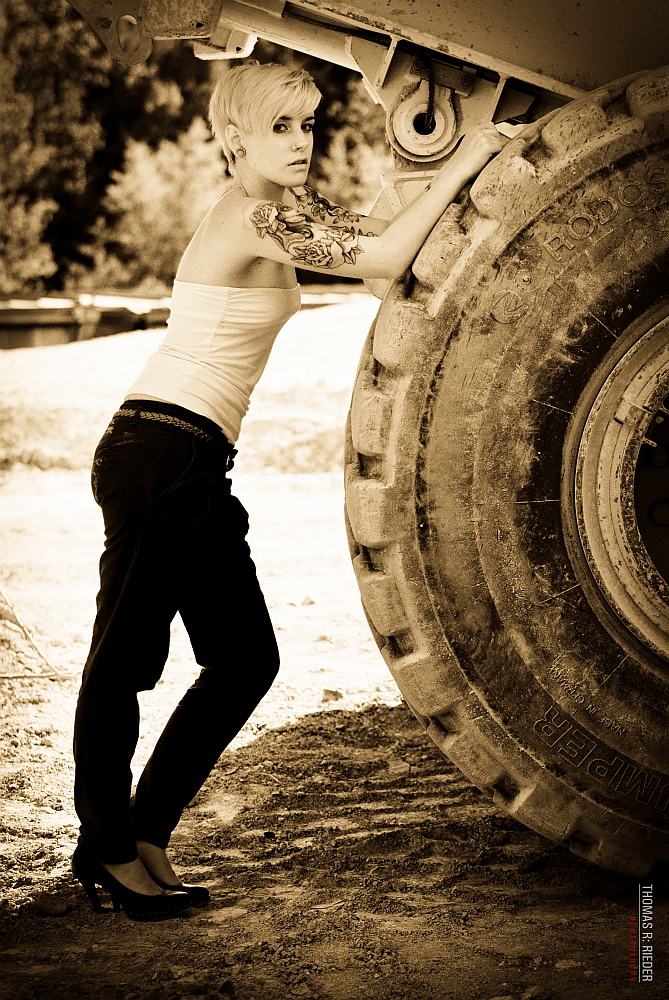 Anna behind the truck