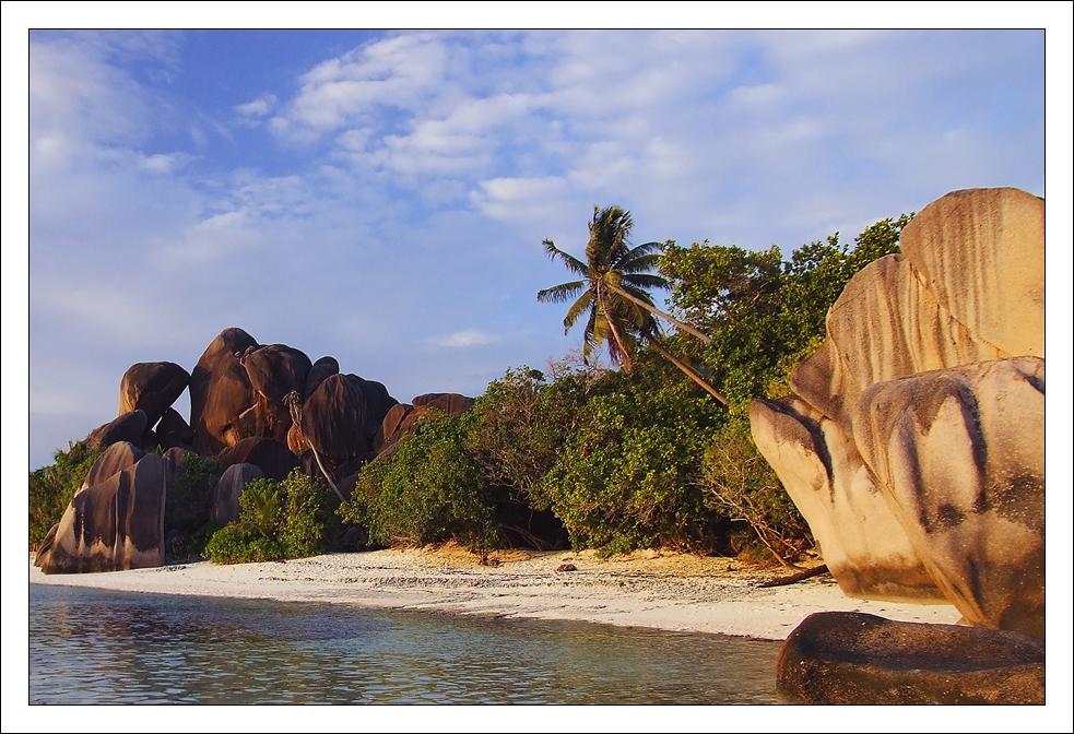 Anse Source d'Argent bei Sonnenuntergang