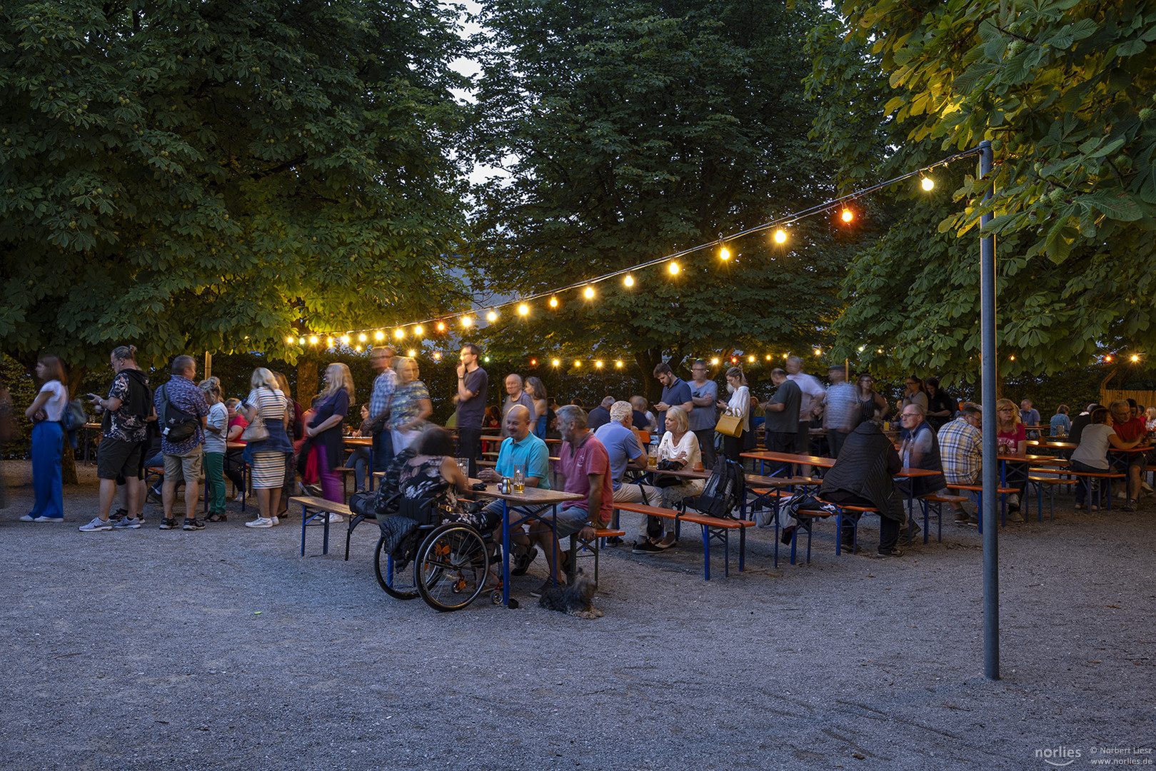 Anstehen im Biergarten zur Blauen Stunde