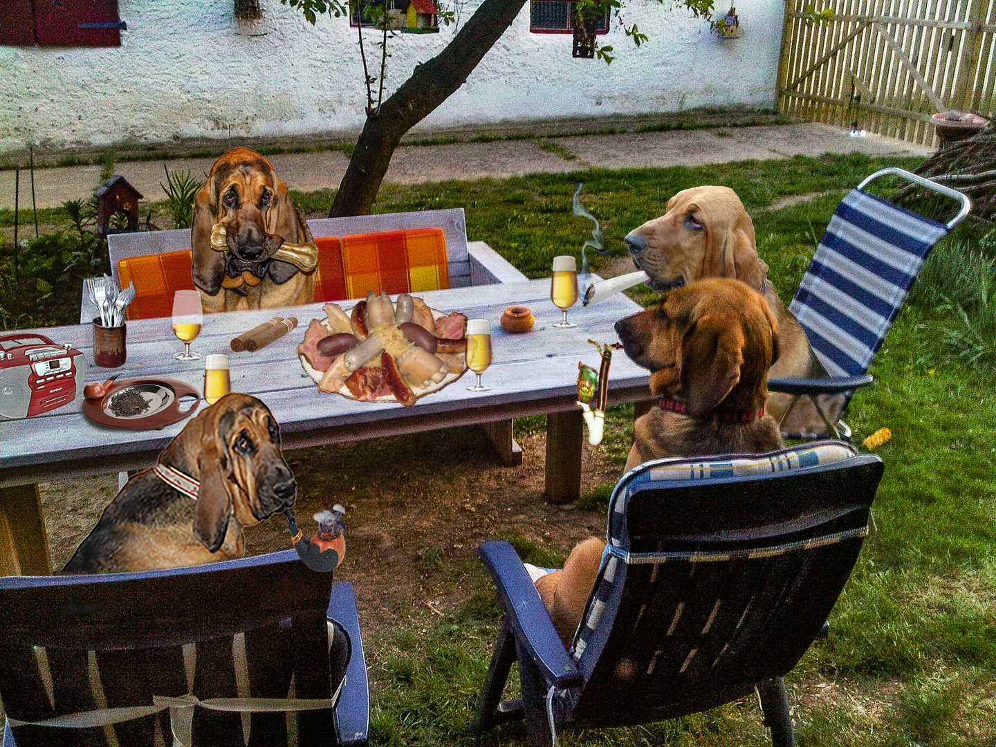 Anthropomorphe Tierfigurgen - Friedenspfeife mit Außenseiter/in