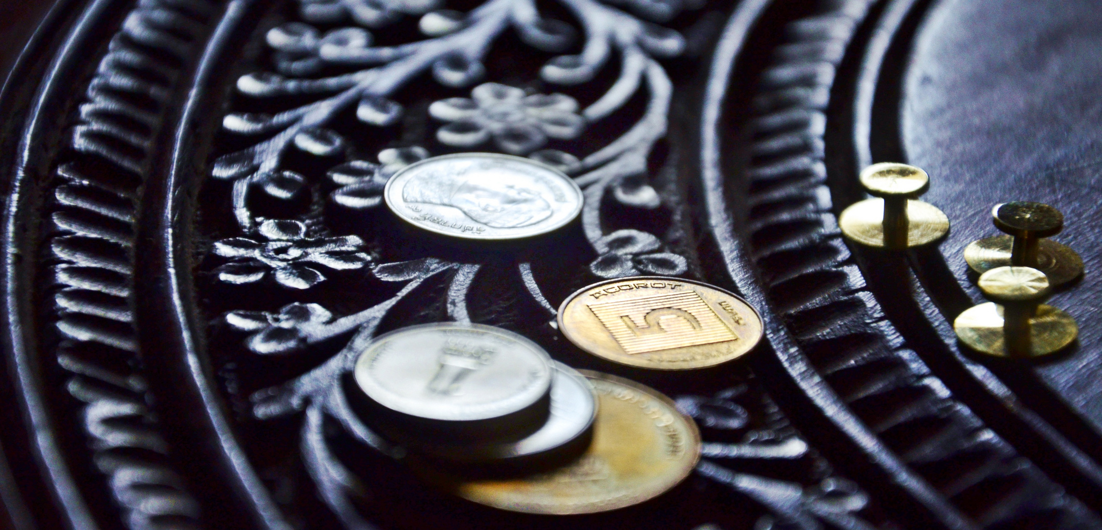 antique table & gold buttons