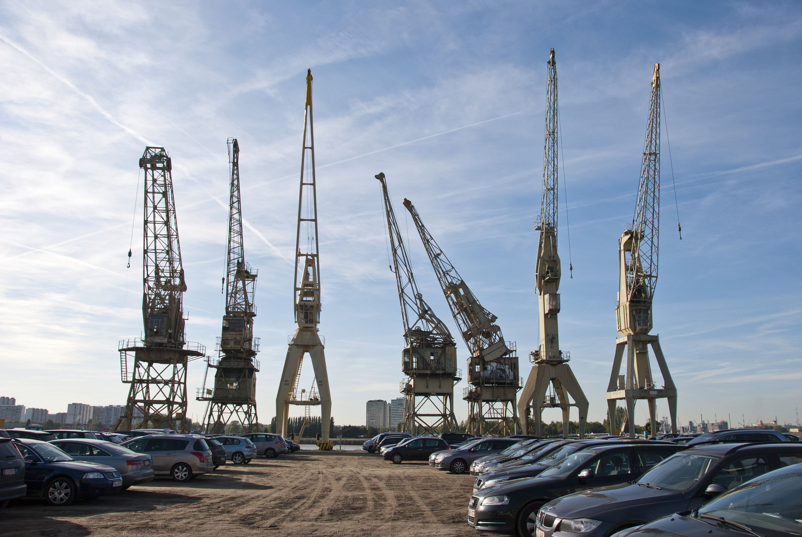 Antwerpen - Cranes at a Parking at van Meterenkaai - 02