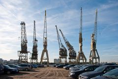 Antwerpen - Cranes at a Parking at van Meterenkaai - 02