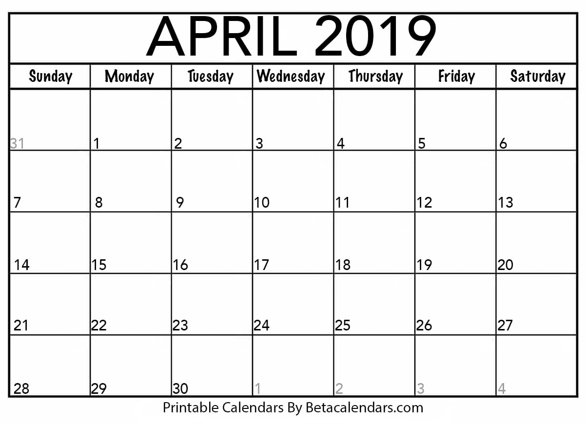 April 2019 Calendar Printable