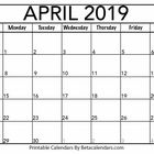 April 2019 Calendar Printable